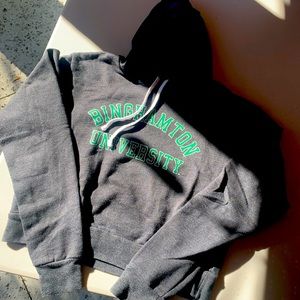 Gray cropped long sleeve drawstring hoodie